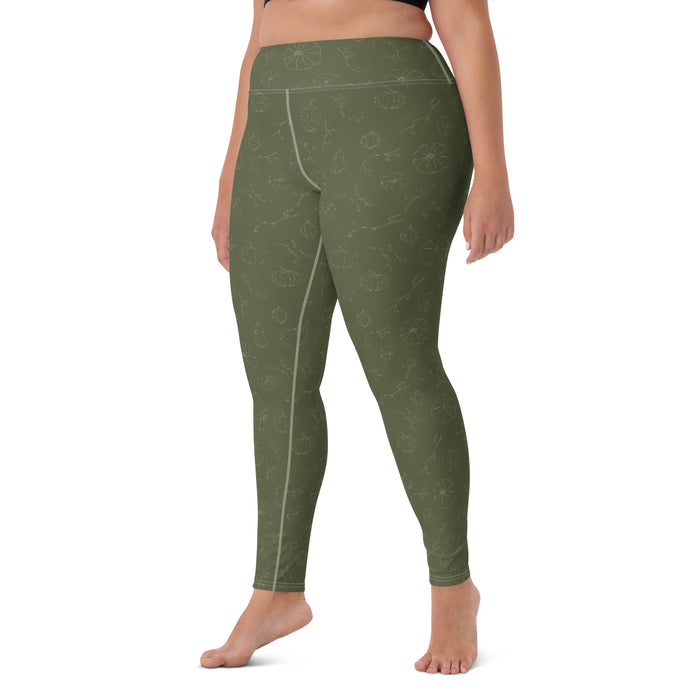 Fall Pumpkins Yoga Leggings - Green