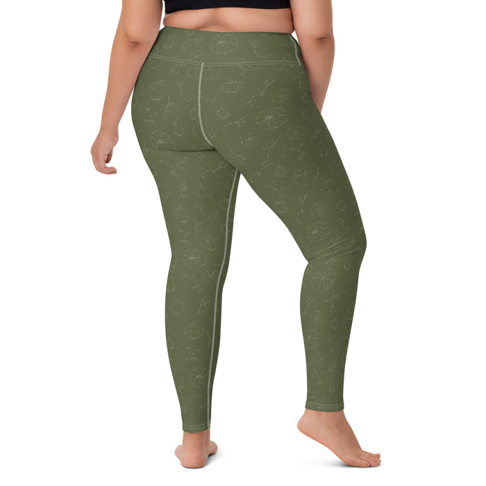 Fall Pumpkins Yoga Leggings - Green