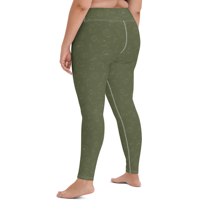 Fall Pumpkins Yoga Leggings - Green