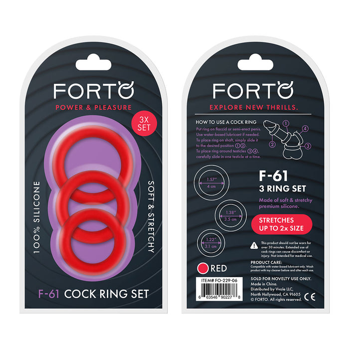 FORTO F-61 C-Ring 3pc Set Red Intimates Adult Boutique