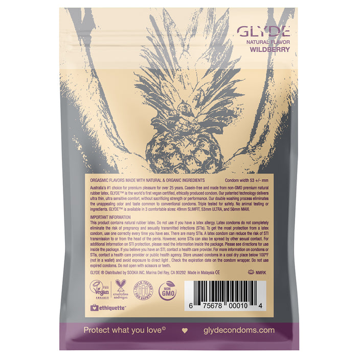Glyde Organic Wildberry Condoms 4pk Intimates Adult Boutique