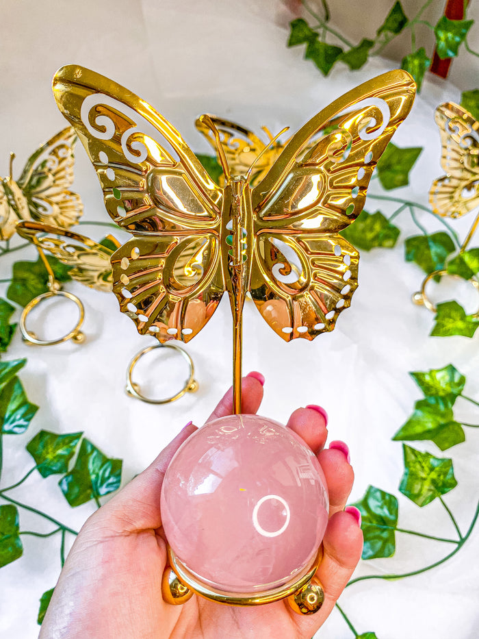 Gold Butterfly Crystal Sphere Stand