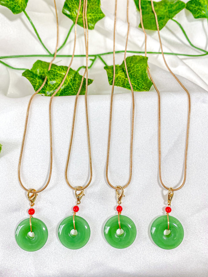 Green Jade Donut Pendant Necklace