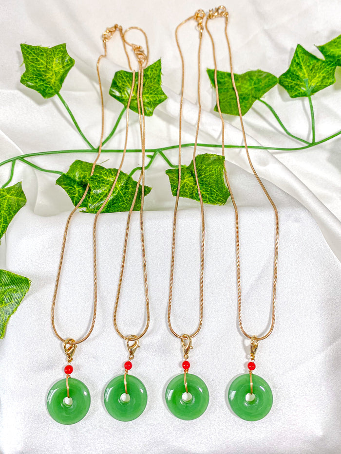 Green Jade Donut Pendant Necklace