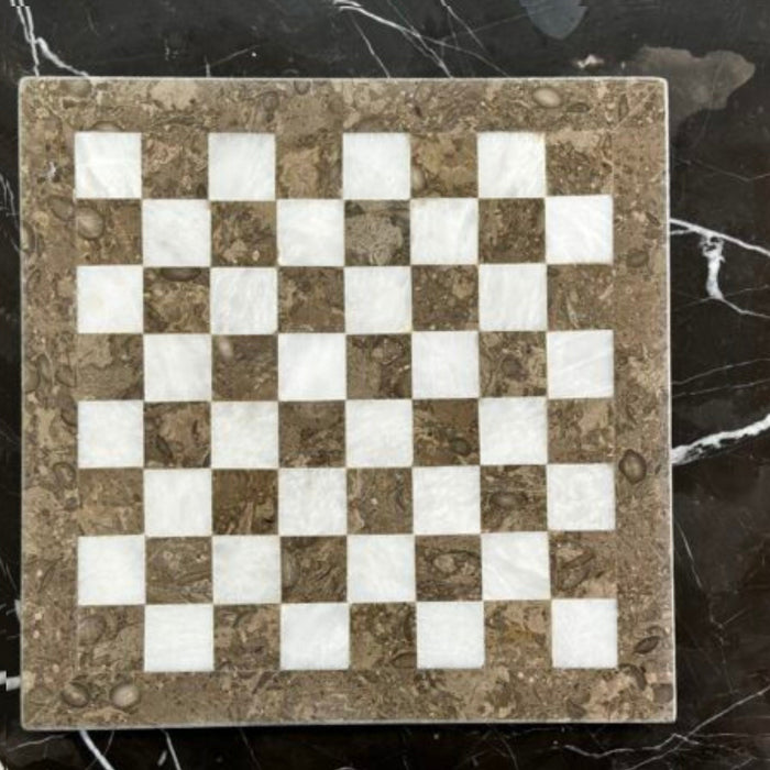 Grey Oceanic and White Marble Chess Set - 15 Inch Handcrafted Natural Stone
