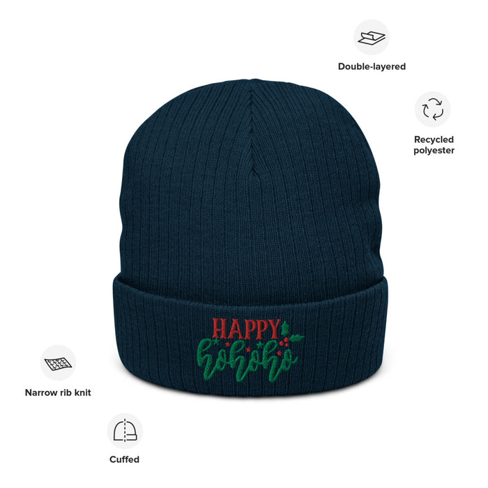 Happy Ho Ho Ho Christmas Recycled Cuffed Beanie