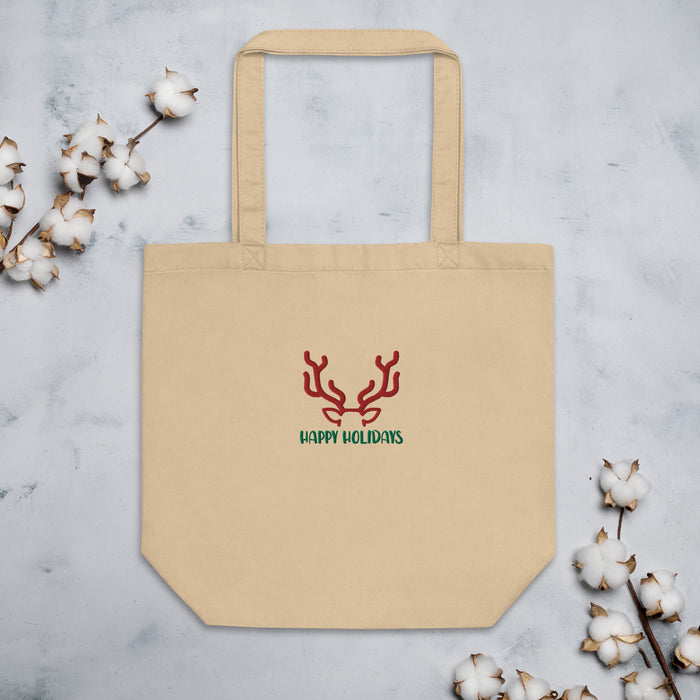 Happy Holidays Deer Christmas Embroidered Eco Tote Bag - Bloom Seventy Seven
