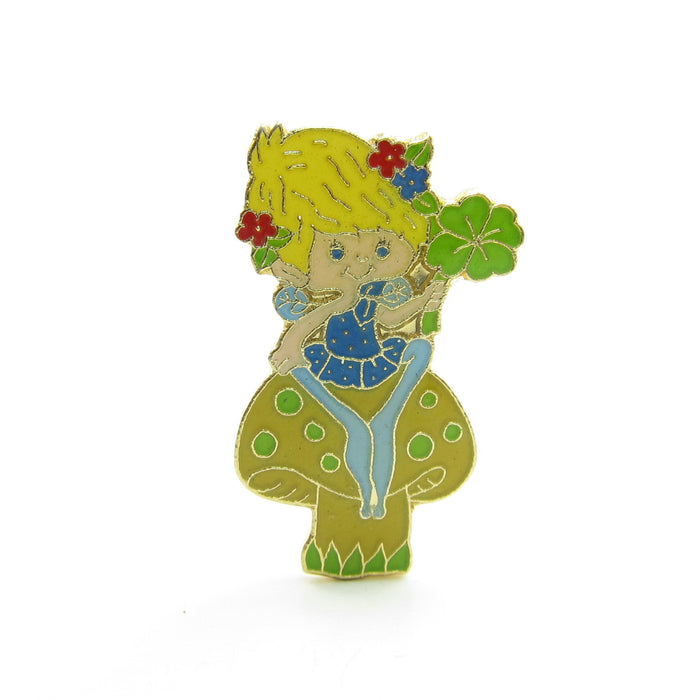 Herself the Elf pin with Herself sitting on Mushroom