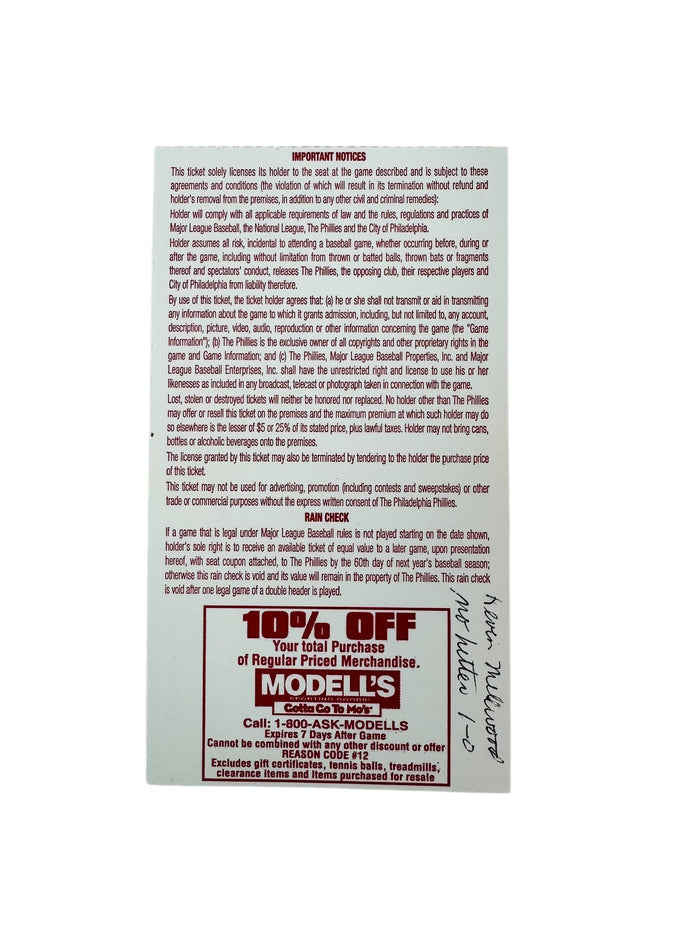 KEVIN MILLWOOD PHILADELPHIA PHILLIES 2003 NO-HITTER TICKET APRIL 27, 2003