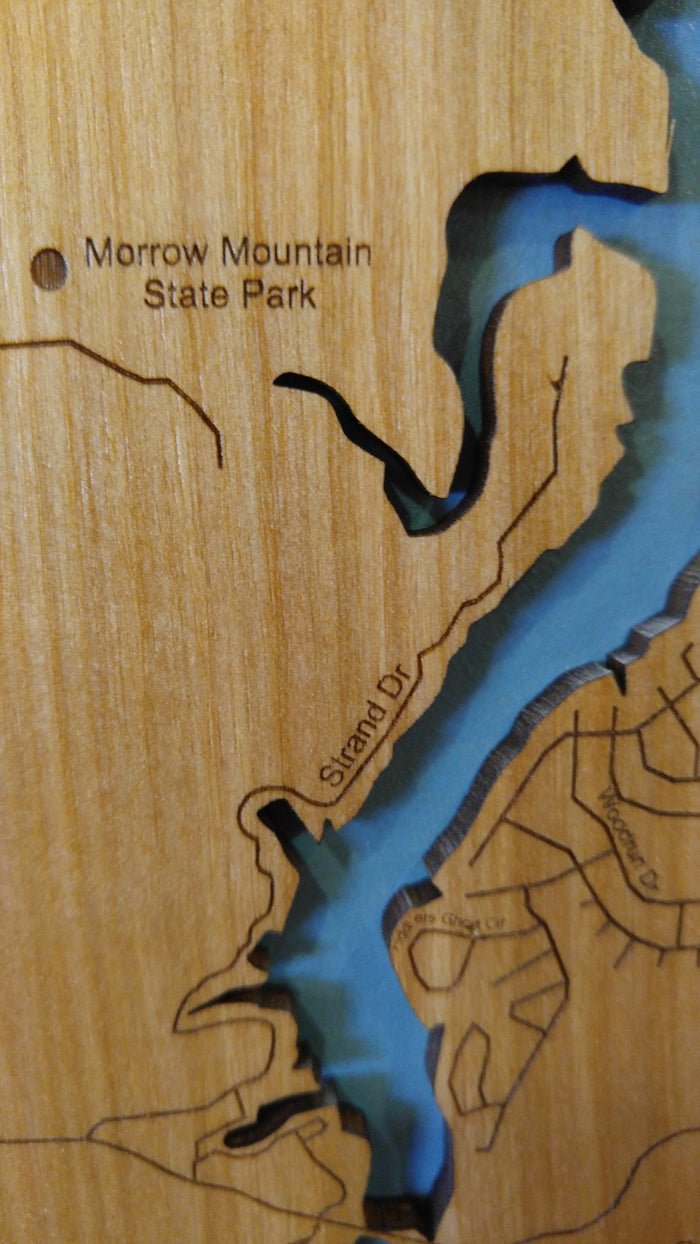 Lake Tillery, North Carolina - Wood Cut Laser Map