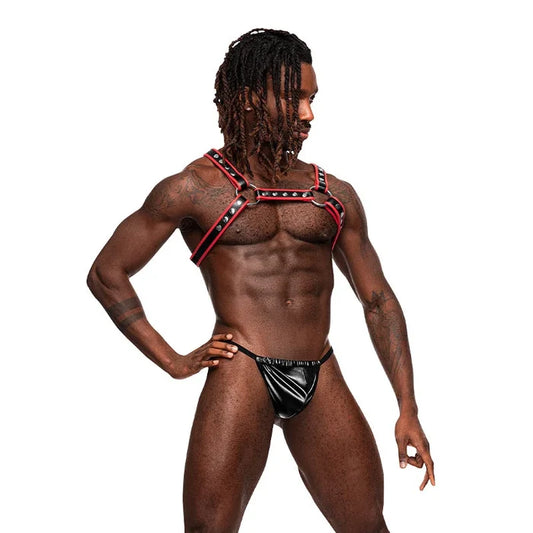 Leo Leather Harness Black/red O/s Intimates Adult Boutique