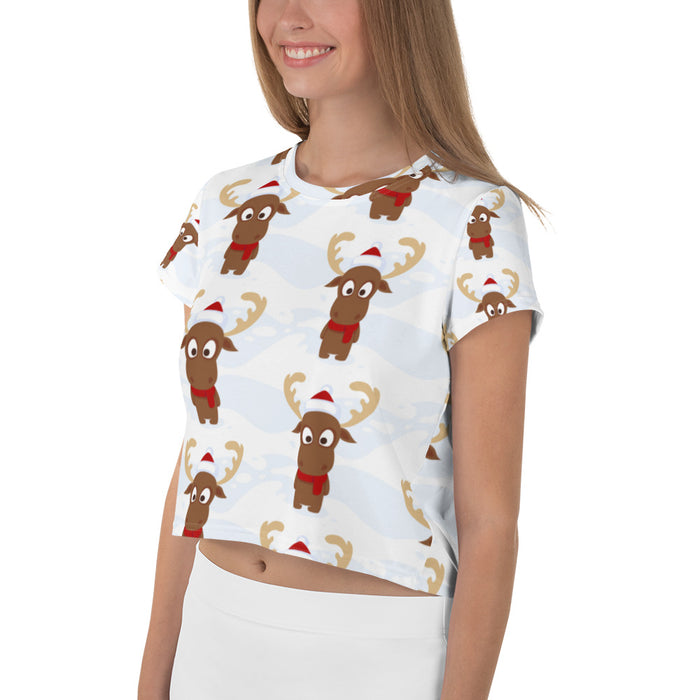 Little Reindeer Christmas Print Crop Tee - Bloom Seventy Seven