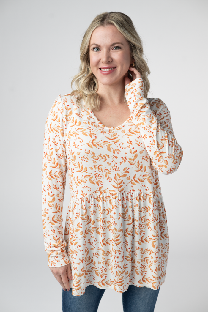 Long Sleeve Sarah Ruffle Top - Autumn Vines