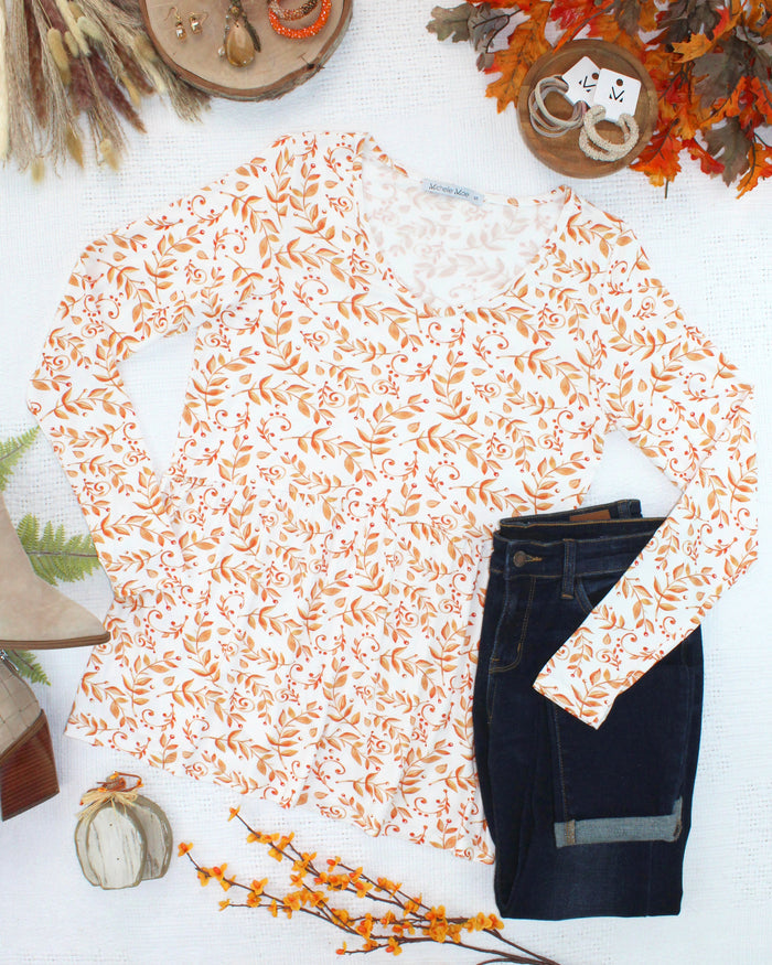 Long Sleeve Sarah Ruffle Top - Autumn Vines