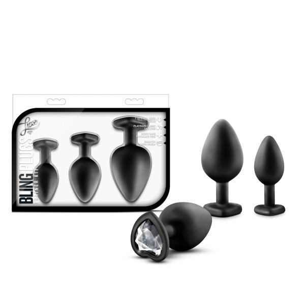 Luxe Bling Plugs Training Kit Black W-white Gems Intimates Adult Boutique