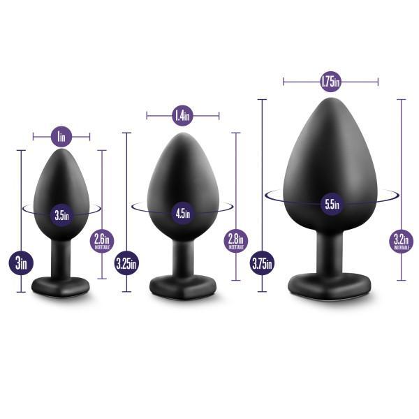 Luxe Bling Plugs Training Kit Black W-white Gems Intimates Adult Boutique