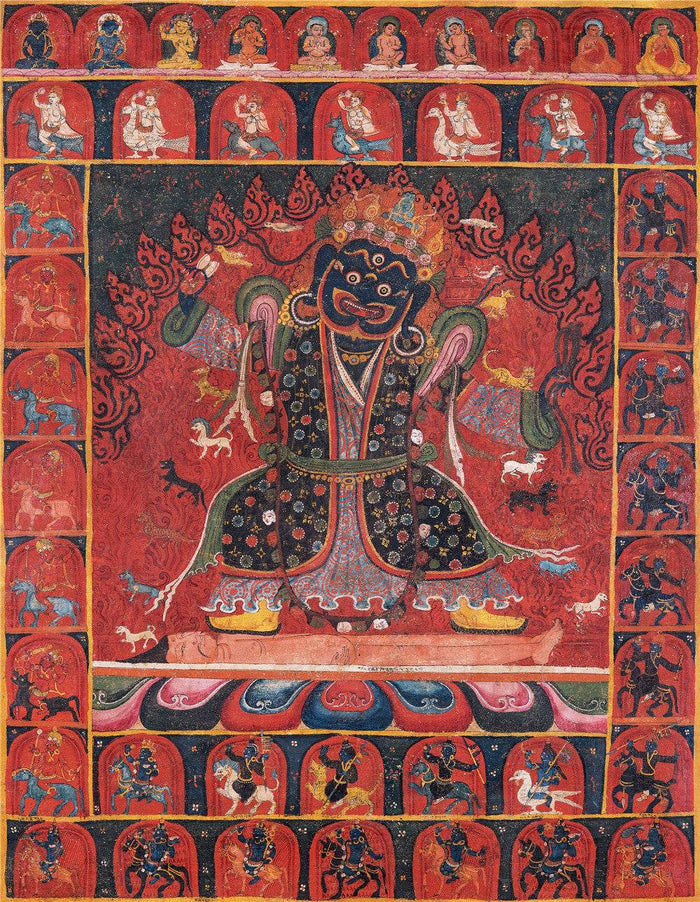Mahakala - Tibetan thangka painting, front view