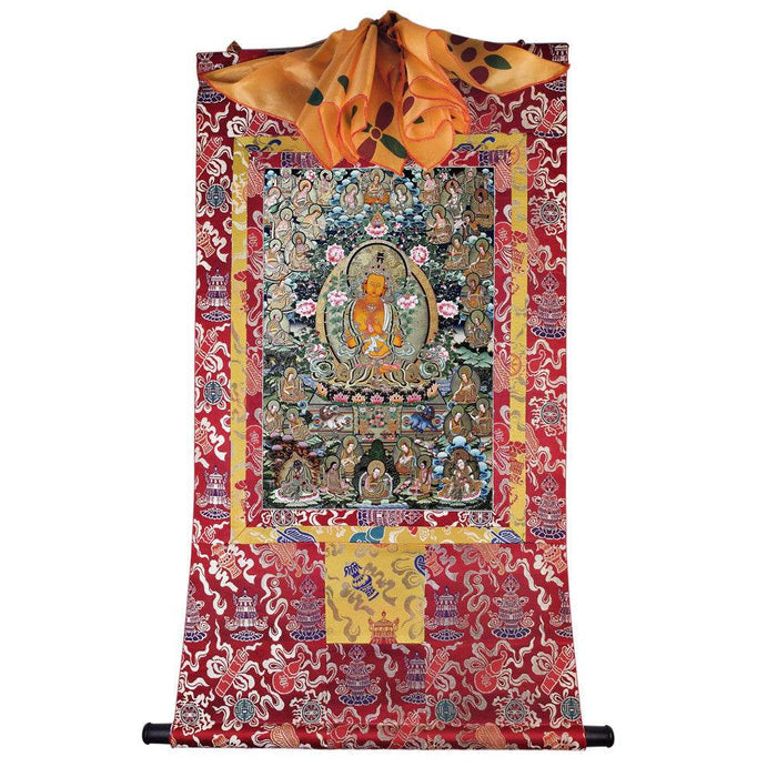 Manjusri Bodhisattva Preaching - Tibetan thangka painting, detailed view