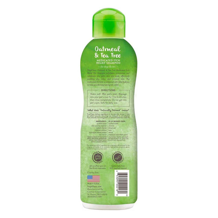 Medicated Itch Relief Oatmeal & Tea Tree Shampoo 20oz back of bottle.