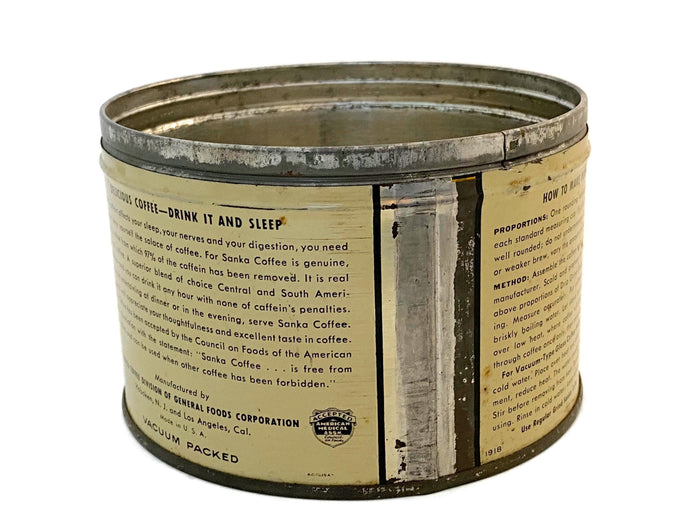 Midcentury Sanka Coffee Tin Can at Duckwells