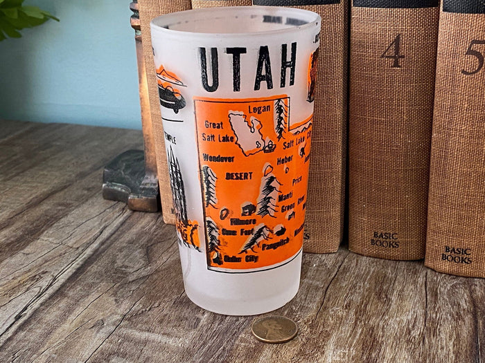 Midcentury Utah Souvenir Glass with State Map at Duckwells