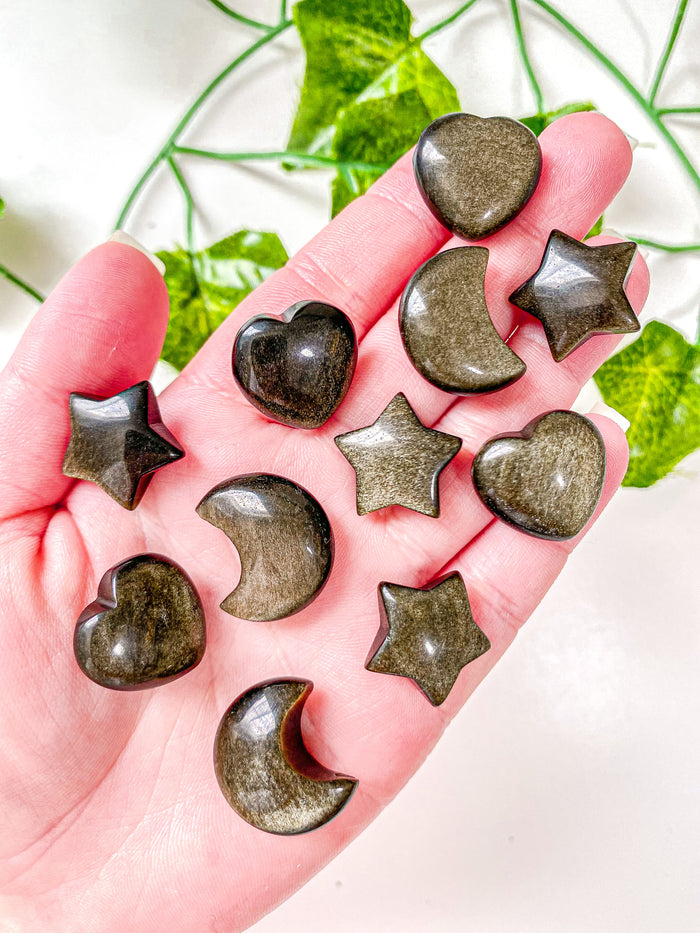Mini Gold Sheen Obsidian Moon/Star/Heart