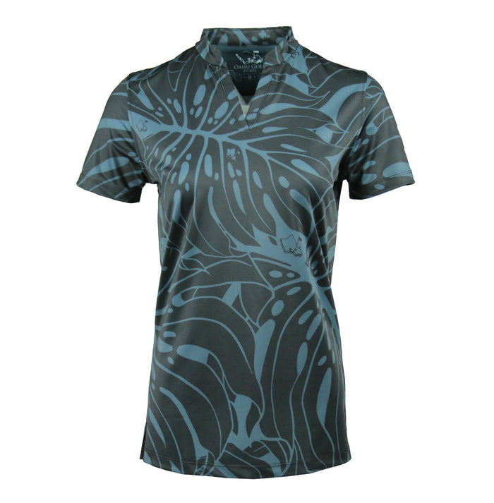 "Monstera 2.0" Obsidian Black - OGA Women's Blade Collar Polo - Black