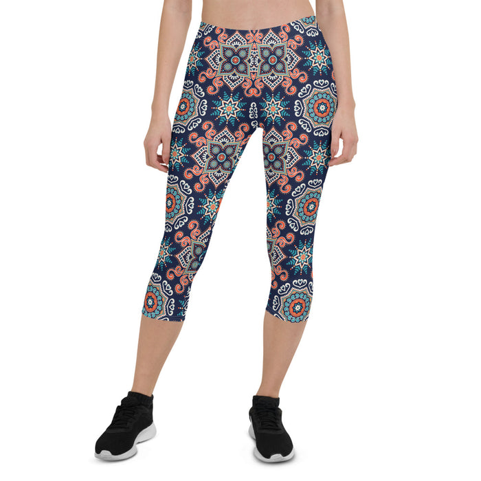 Navy Blue Mandala Capri Leggings - Bloom Seventy Seven