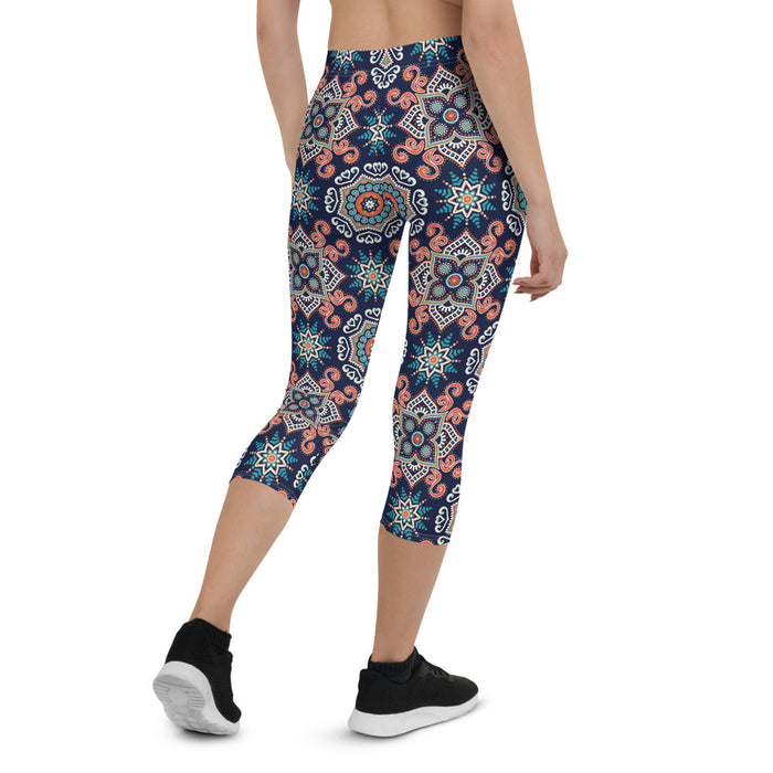 Navy Blue Mandala Capri Leggings - Bloom Seventy Seven