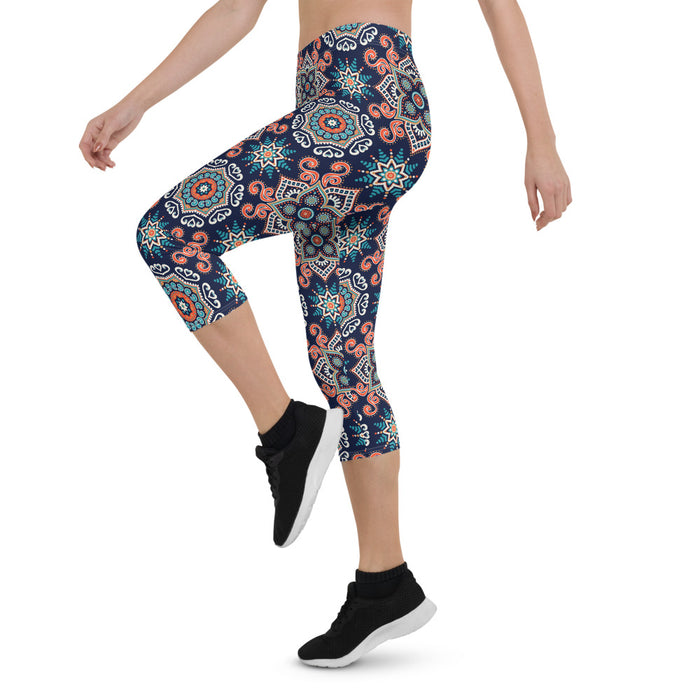 Navy Blue Mandala Capri Leggings - Bloom Seventy Seven