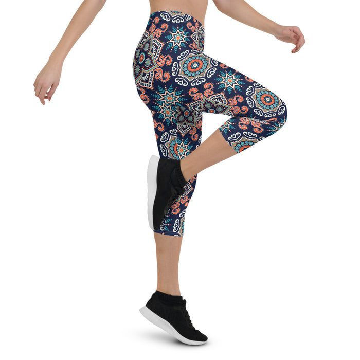 Navy Blue Mandala Capri Leggings - Bloom Seventy Seven