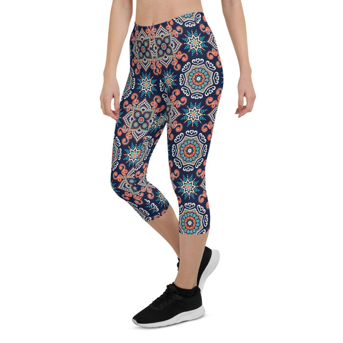 Navy Blue Mandala Capri Leggings - Bloom Seventy Seven