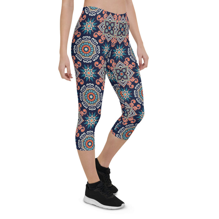 Navy Blue Mandala Capri Leggings - Bloom Seventy Seven