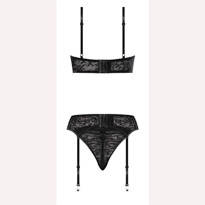 Ooh La Lace Demi Bra Garter & Tanga Black S/m Intimates Adult Boutique