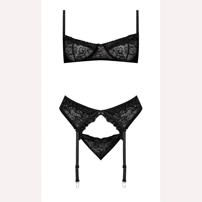 Ooh La Lace Demi Bra Garter & Tanga Black S/m Intimates Adult Boutique