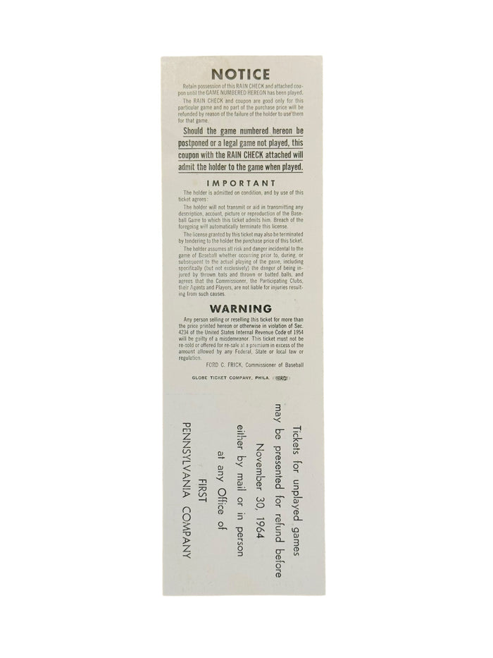 PHILADELPHIA PHILLIES 1964 WORLD SERIES "PHANTOM" GAME 7 TICKET