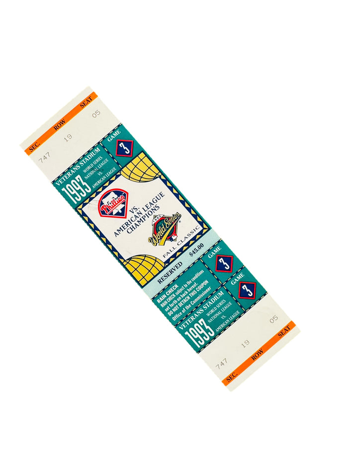 PHILADELPHIA PHILLIES 1993 WORLD SERIES GAME 3 TICKET 10/19/93 VETERANS STADIUM