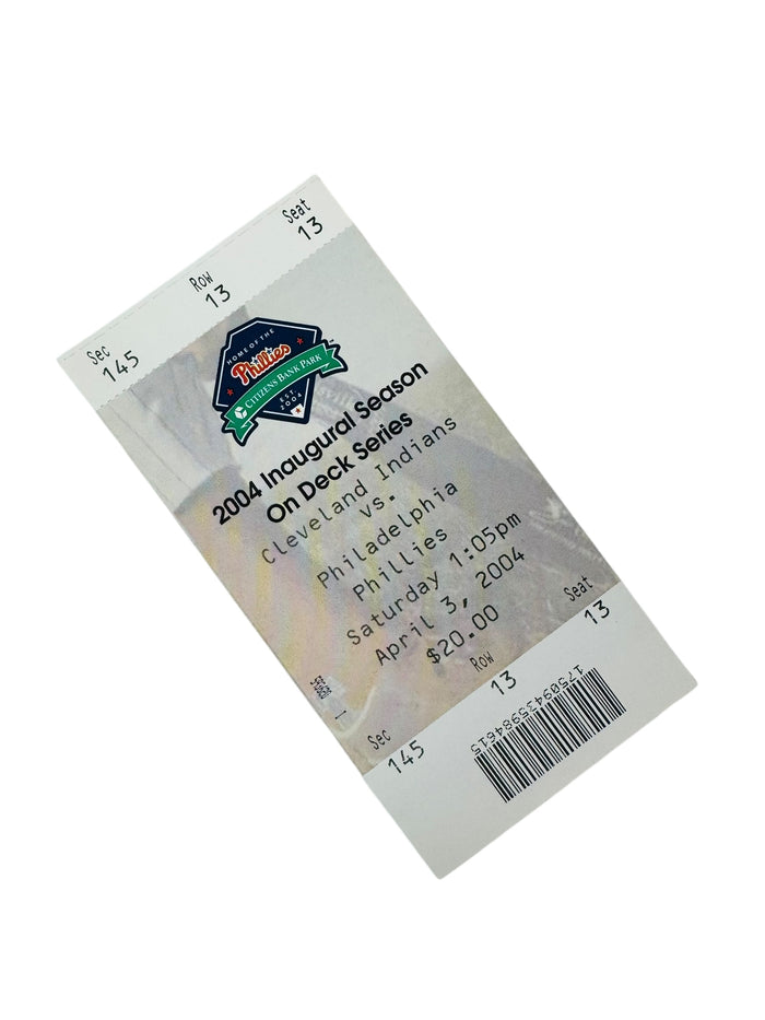 PHILADELPHIA PHILLIES 2004 INAUGURAL ON DECK GAME CITIZENS BANK PARK TICKET APRIL 3, 2004
