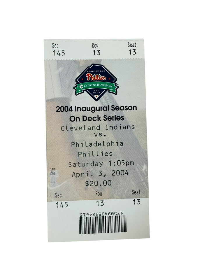 PHILADELPHIA PHILLIES 2004 INAUGURAL ON DECK GAME CITIZENS BANK PARK TICKET APRIL 3, 2004
