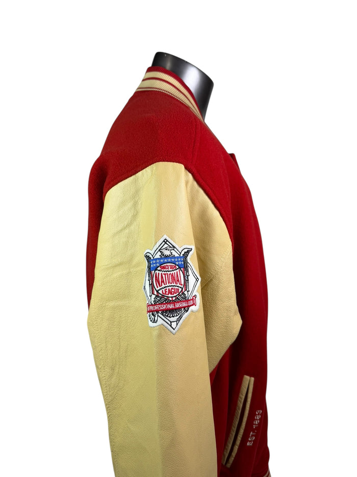 PHILADELPHIA PHILLIES RETRO VARSITY WINTER SNAP-UP LEATHER MAJESTIC JACKET ADULT 2XL