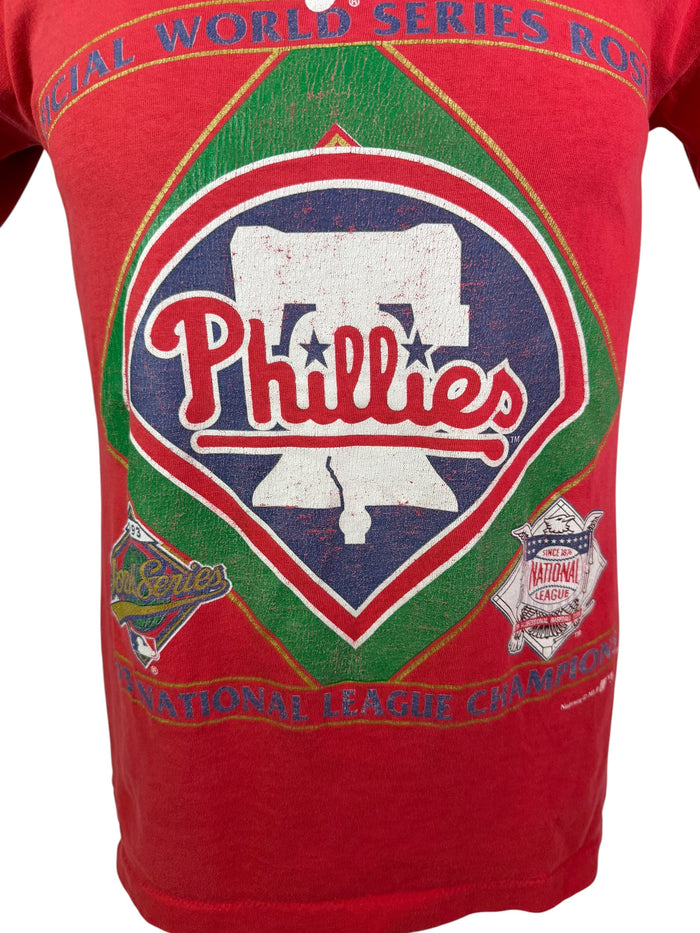 PHILADELPHIA PHILLIES VINTAGE 1993 WORLD SERIES ROSTER NUTMEG T-SHIRT MEDIUM
