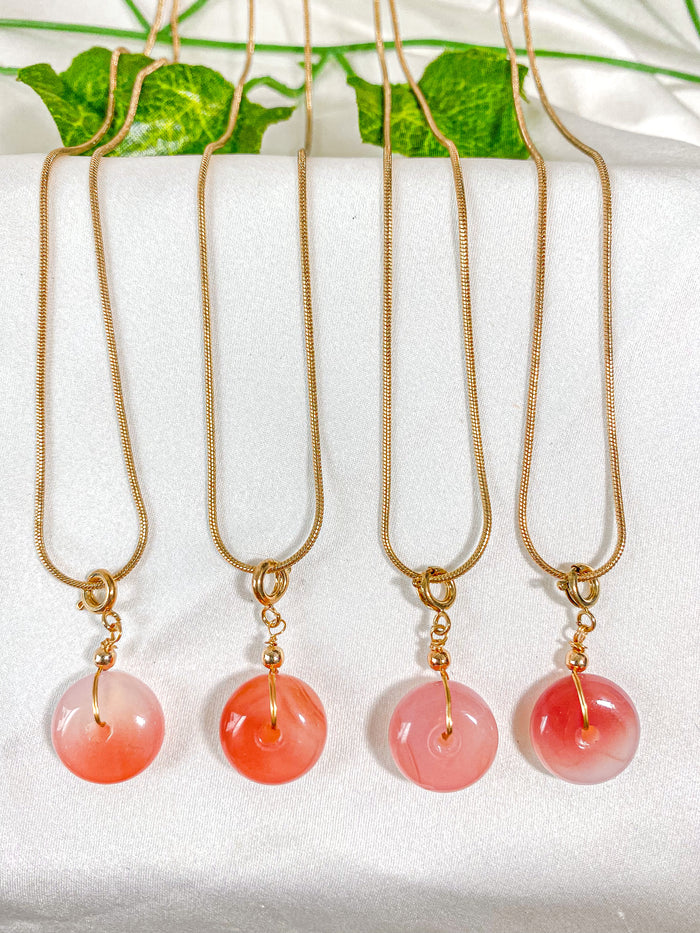 Pink Agate Donut Pendant Necklace
