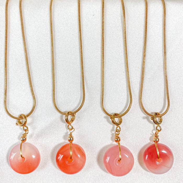Pink Agate Donut Pendant Necklace