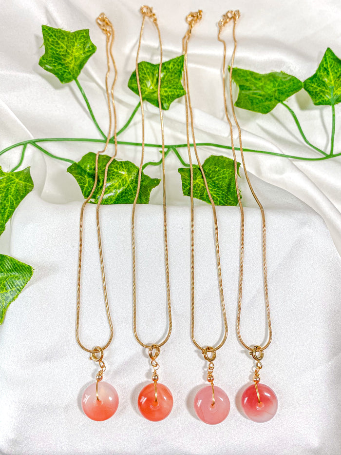 Pink Agate Donut Pendant Necklace