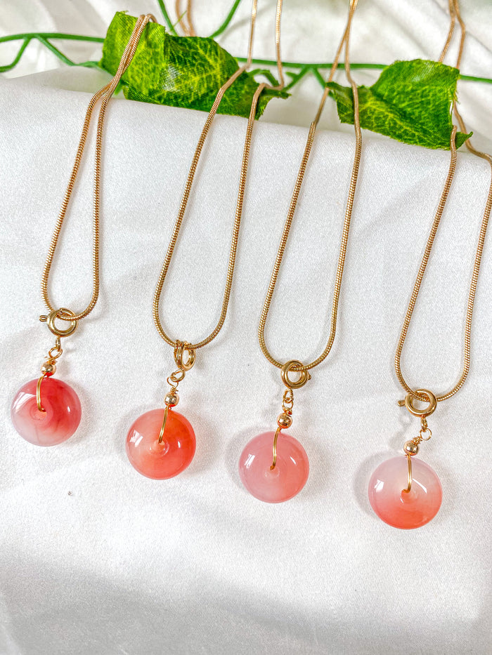 Pink Agate Donut Pendant Necklace
