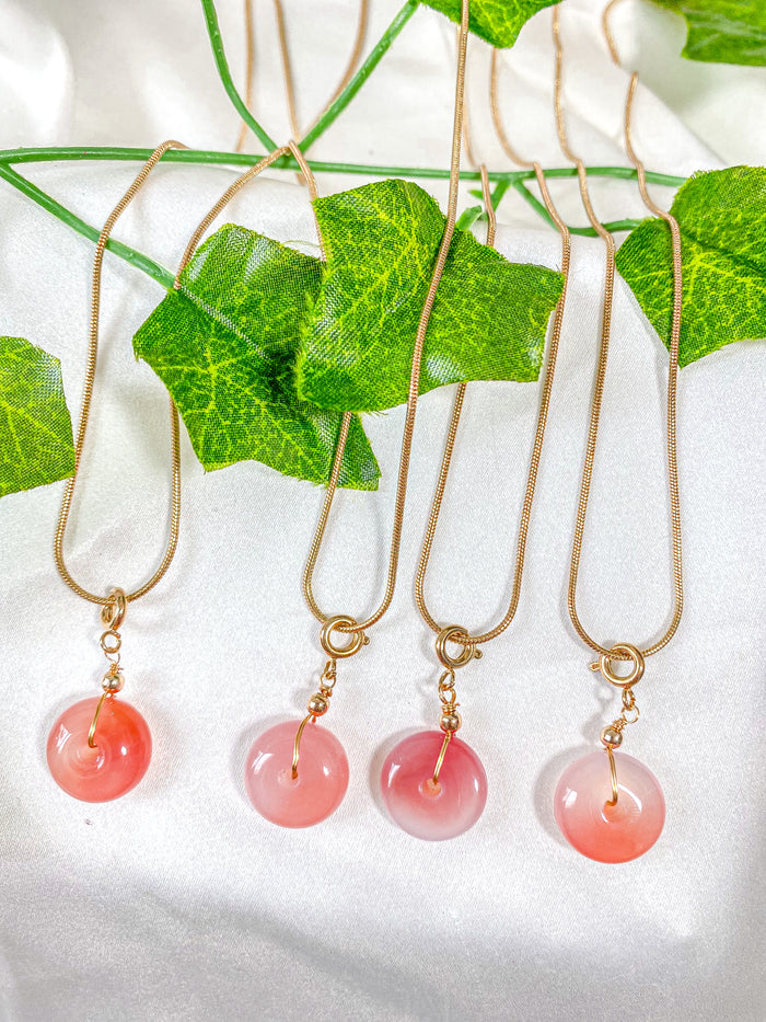 Pink Agate Donut Pendant Necklace