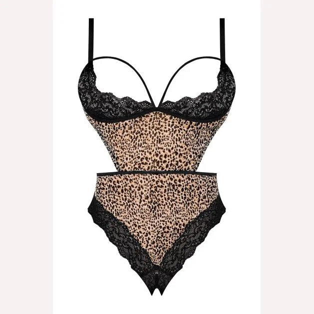 Purrfect Half Cup Teddy W/ Split Crotch Leopard S/m Intimates Adult Boutique
