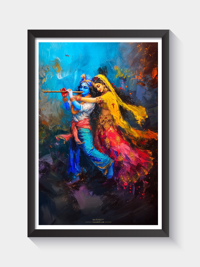Radha Krishna Divine Dance – Framed Indian Spiritual Art for Home Décor