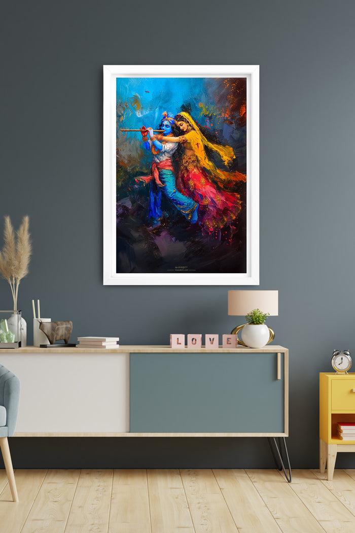 Radha Krishna Divine Dance – Framed Indian Spiritual Art for Home Décor