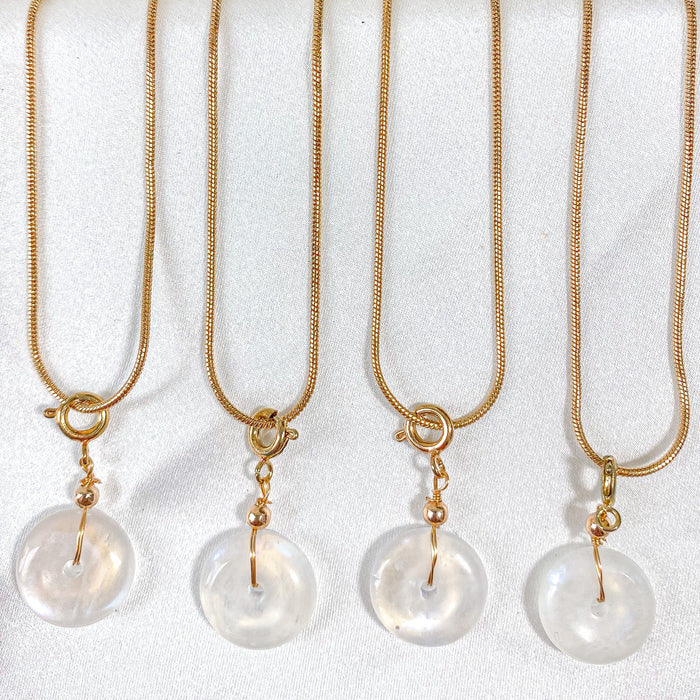 Rainbow Moonstone Donut Pendant Necklace